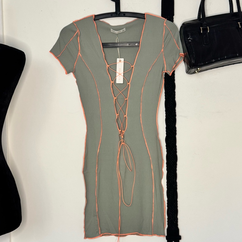 O. Vianca Ribbed Dress with Orange Accents